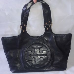 SOLD 16" Black Leather Tote Shoulder Hand Bag